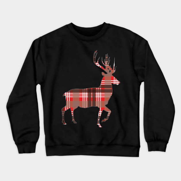 Red, Black and White Tartan Scottish Stag Silhouette Crewneck Sweatshirt by MacPean